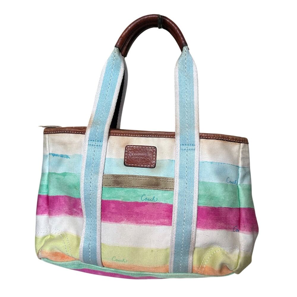 Vintage Y2k Coach Hamptons Watercolor Stripe Small Tote Style (#10025)